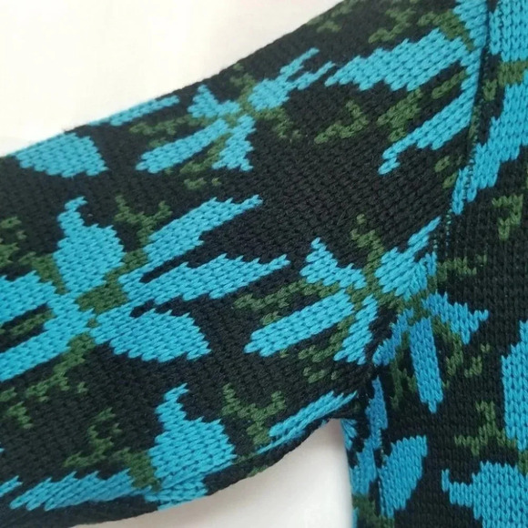 Hudson's Bay Company Vintage Sweater Blue Black Floral Print Ribbed  Knit - Picture 8 of 12
